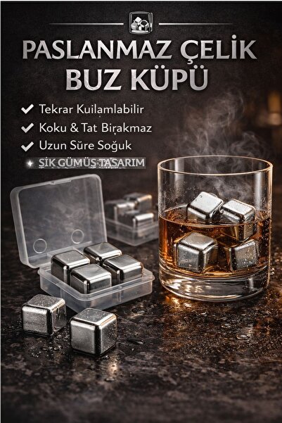Kitchen Beauty 4 Adet Paslanmaz Çelik Buz Kalıbı Viski Soğutma Taşı Yeniden K...