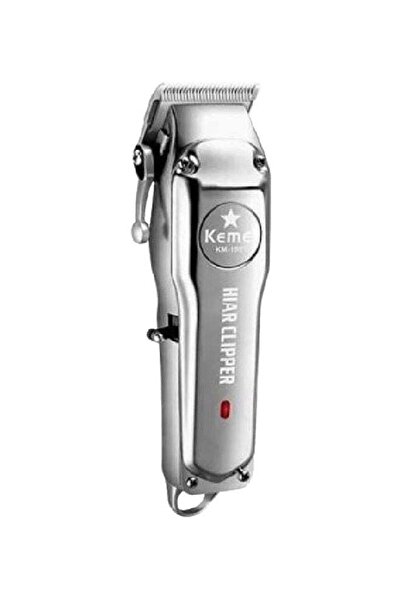 Kemei ماكينة حلاقة معدنية احترافية لاسلكية باللون الفضي