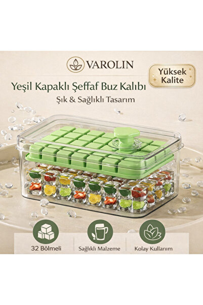 VAROLİN Yeni Nesil Basmalı Çift Buz Kalıbı Buzluk–Kapaklı Saklama Kutulu Buz ...