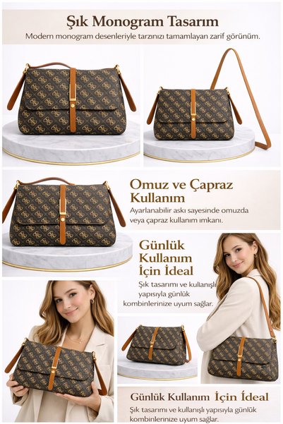 Sudedi Home Monogram Patterned Women's Shoulder Bags and Crossbody Bag Adjustable Strap Pack Daily Stylish Women's Bags Bag