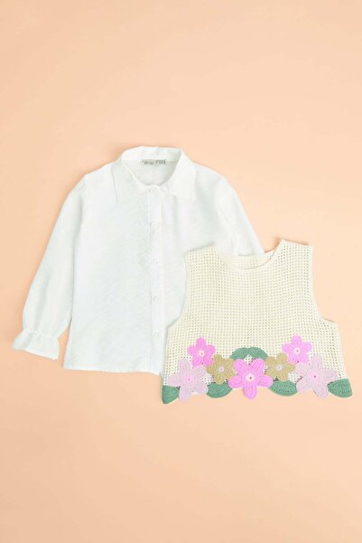 Fulla Moda Floral Embroidered Sweater Set for Girls, 2-Piece Set