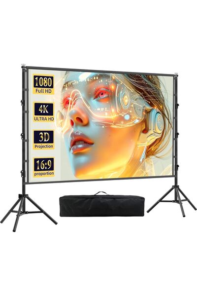 Generic Projector screen and dual stand, 84-inch 16:9 projection screen, port...