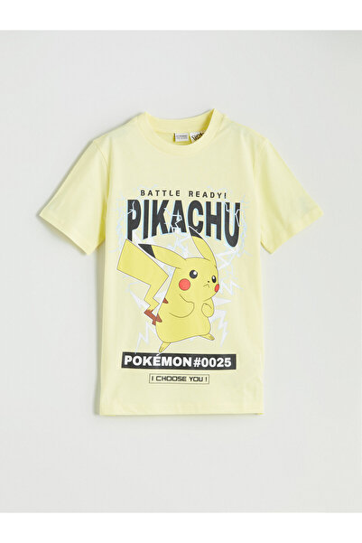 LC Waikiki Tricou de băieți cu guler rotund și imprimeu Pikachu