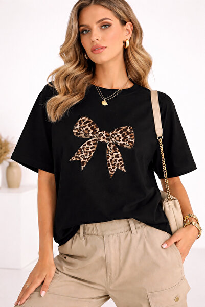 Jooy Leopard Pattern Bow Printed Oversize T-Shirt
