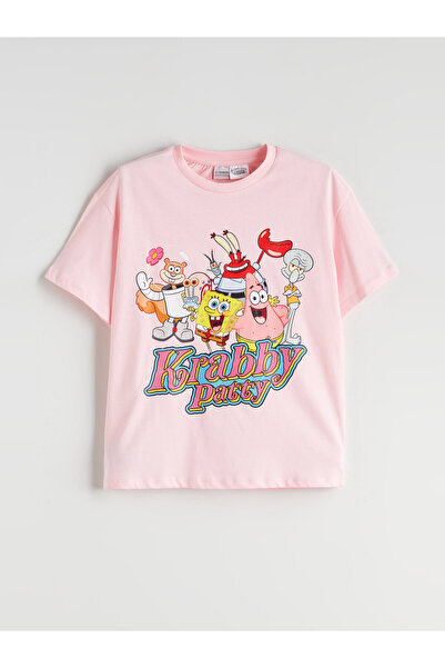 LC Waikiki Tricou de fete cu guler rotund și imprimeu SpongeBob