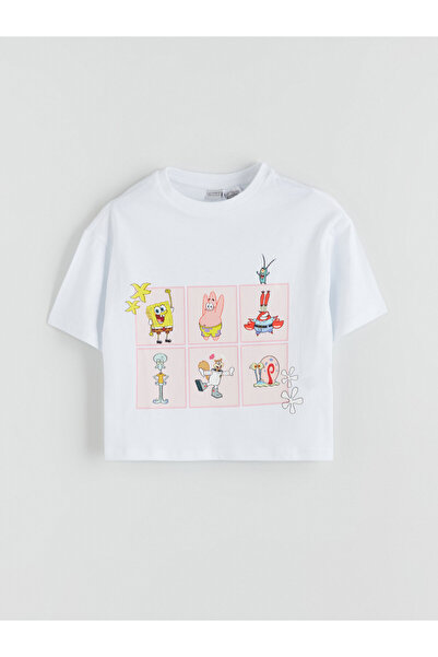 LC Waikiki Tricou de fete cu guler rotund și imprimeu SpongeBob