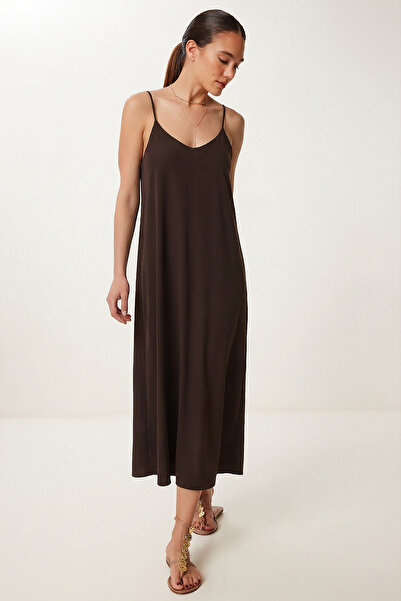 Lovelyİstanbul Rochie elegantă drapată cu bretele LGK0004 MARO