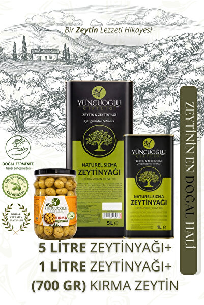 Çiftliği Zeytinyağı Seti (5L + 1L) Ve Kırma Yeşil Zeytin - Doğal Katkısız Ekonomik Paket