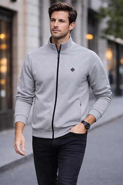 grand coco سترة رجالية من القطن الممشط باللون الرمادي بخيطين