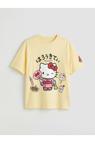 LC Waikiki Tricou de fete cu imprimeu Hello Kitty și guler rotund
