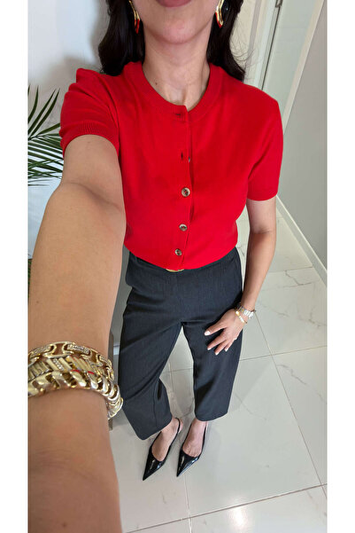 BİRCANÇİL Cardigan roșu Ketan cu mânecă scurtă