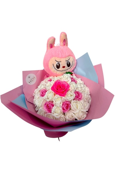 velve Πολυτελής ανθοδέσμη με 35 σαπουνένια τριαντάφυλλα, iepuras plus σε στυλ...