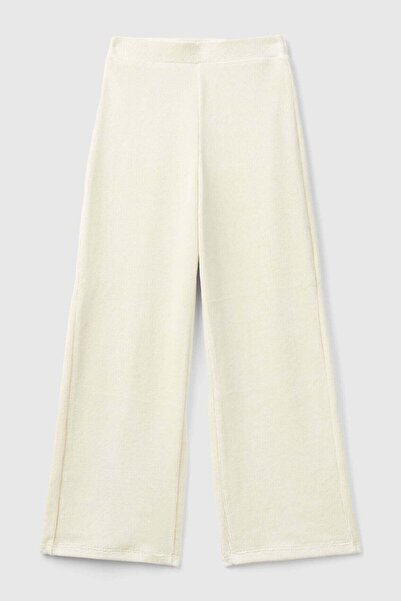 United Colors of Benetton Pantaloni Palazzo uni, ecru, cu logo brodat pe spat...