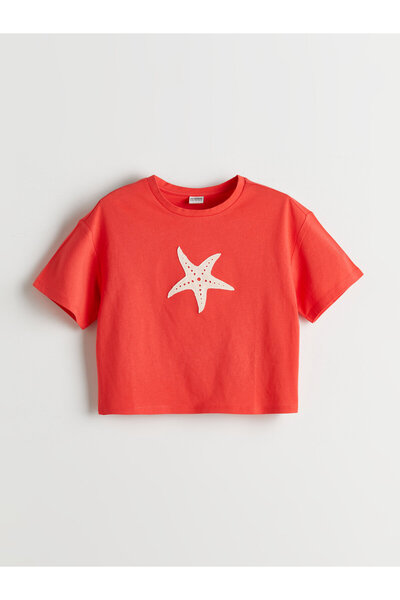 LC Waikiki Tricou de fete cu guler rotund și broderie