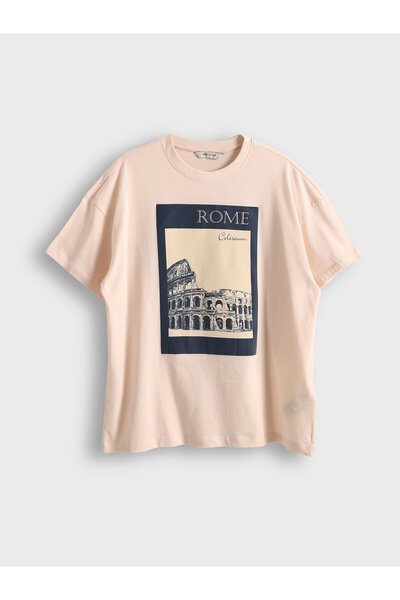 LC Waikiki Tricou de damă cu guler rotund cu imprimeu supradimensionat
