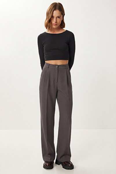 Lovelyİstanbul Pleated Woven Palazzo Trousers Ldw0010 Smoked