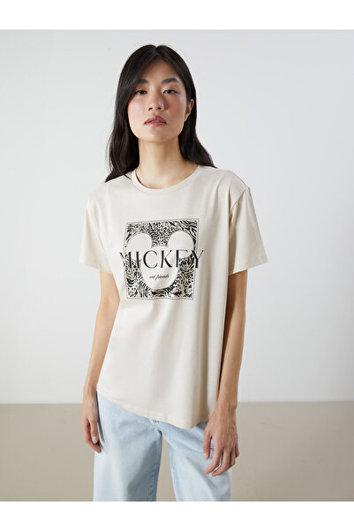 LC Waikiki Tricou de damă cu guler rotund și imprimeu Mickey Mouse