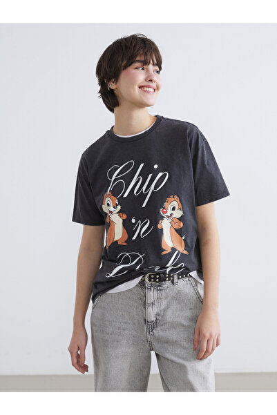 LC Waikiki Tricou de damă cu guler rotund și imprimeu Chip și Dale