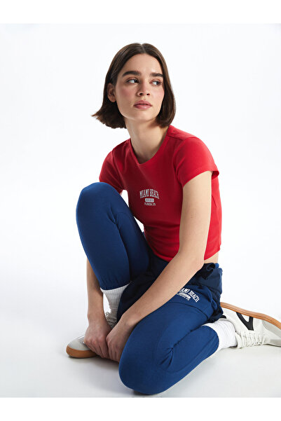 LC Waikiki Tricou cu mânecă scurtă imprimat cu gâtul turnat pentru femei