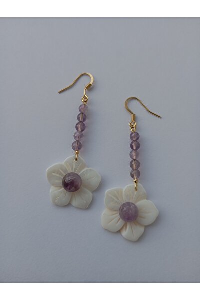 OEM Cercei Floare Sidef cu Ametist si tortite placate cu aur 18K