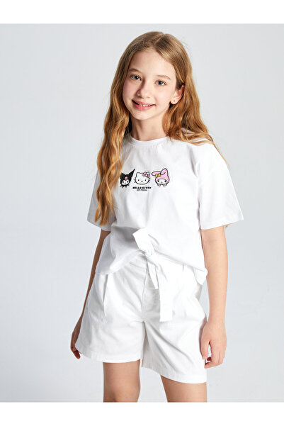 LC Waikiki Тениска за момичета с кръгло деколте и щампа Hello Kitty