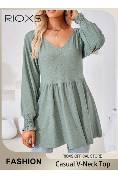 RIOXS Women's V Neck Tops, Classic Comfortable Long Sleeve Tunic Blouses with...