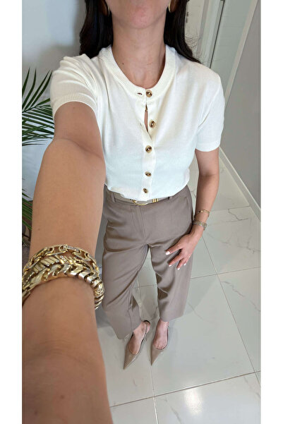 BİRCANÇİL Ketan Ecru Short Sleeve Cardigan