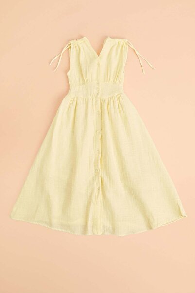 Fulla Moda Shoulder-Tie Buttoned Girls' Muslin Dress