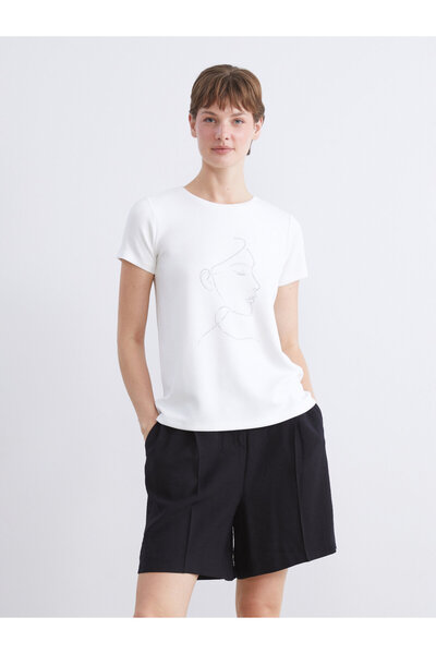 LC Waikiki Crew Neck Rhinestone Embellished Women's T-Shirt