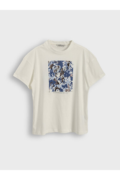 LC Waikiki Γυναικείο T-shirt με στρογγυλή λαιμόκοψη, τυπωμένο, oversized