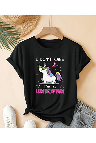 LİNA06 Cute And Fashionable Unicorn Cartoon Print Short-Sleeve Round-Neck T-S...