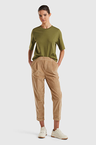 United Colors of Benetton Brown Elastic Waist Velvet Trousers Model Code: 4Ha...