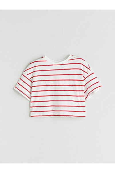 LC Waikiki Tricou crop cu guler rotund pentru fete
