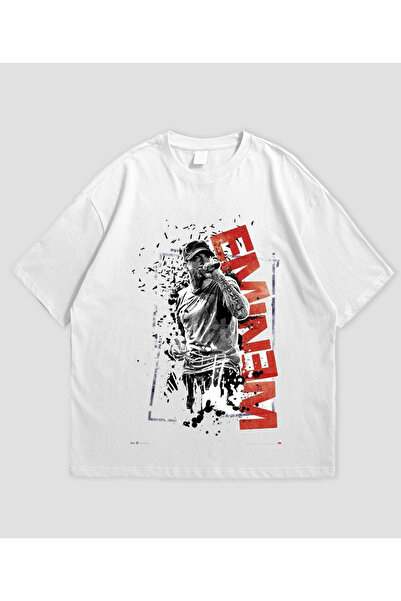 MAGORS تي شيرت إيمينيم مطبوع للجنسين بقصة كبيرة الحجم مصنوع من القطن بنسبة 10...