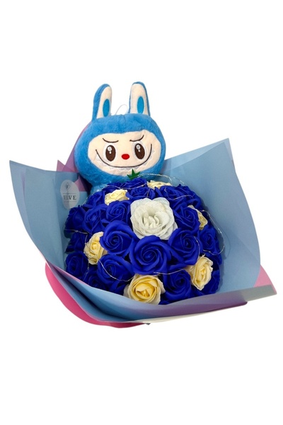 velve Премиум букет с 35 сапунени рози, iepuras plus в стил Labubu и с LED, к...