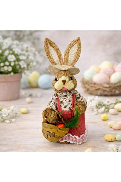 velve Decoratiune pentru Paste, iepuras rustic cu cosulet, din paie si textil...