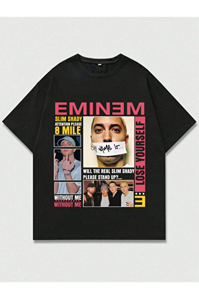 MAGORS تي شيرت إيمينيم مطبوع للجنسين بقصة كبيرة الحجم مصنوع من القطن بنسبة 10...