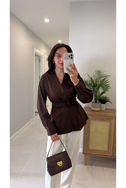 BİRCANÇİL Hubbis Kahve Premium Bel Detaylı Poplin Gömlek