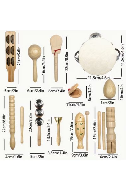 EHOME Musical Instruments Set, 15pcs Wooden Percussion Tambourine Maracas Bells Instruments with bag