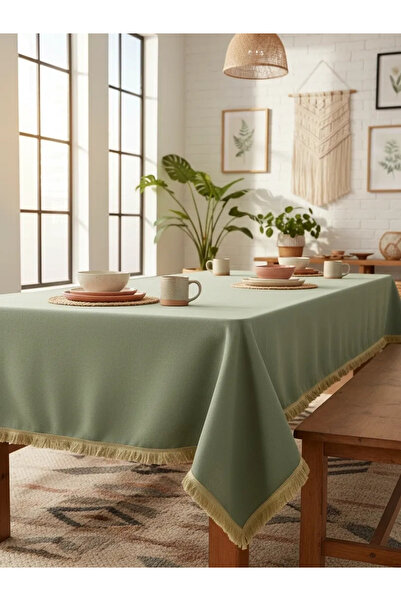 NDC HOME مفرش طاولة من الكتان الفاخر باللون الكاكي