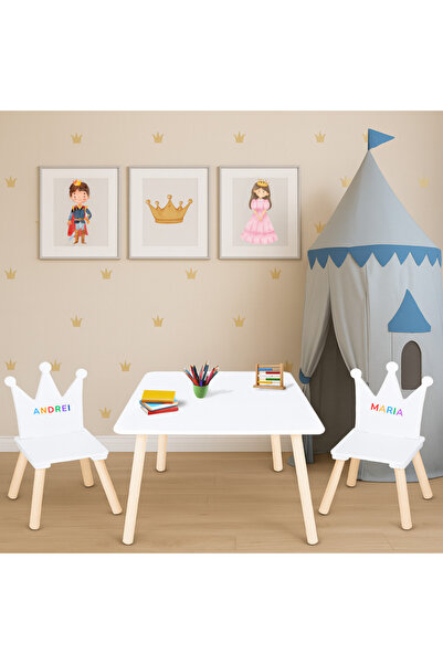 Suporto Set Masa si 2 Scaune pentru Copii din Lemn MDF, Model Print si Printe...