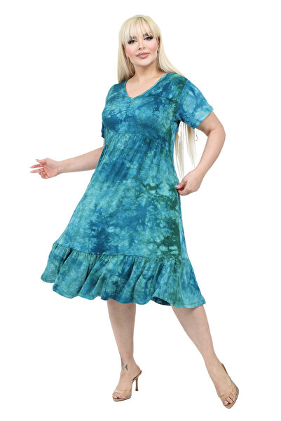 MELSAY Rochie Boutique cu decolteu în V, mâneci scurte, turcoaz, cu buzunare,...