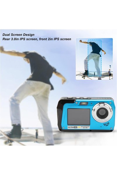 Generic Waterproof Digital Camera Underwater Cameras, 4K30FPS 56MP HD Video Recorder, Dual Screens, 10FT