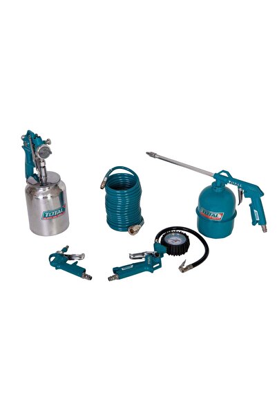 TOTAL 5-piece kit for blowing, inflating, washing, painting and 5m hose for c...