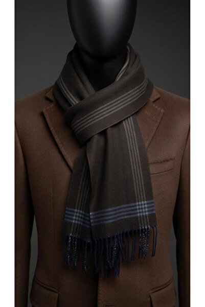 Suffa Men's Worsted Wool Scarf – Classic Striped Design - Dark Brown