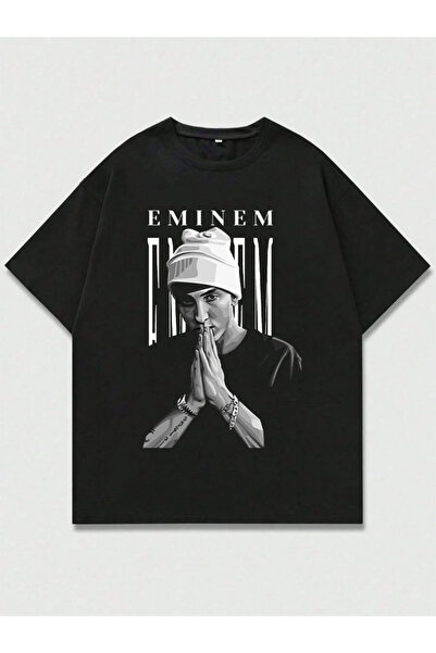 MAGORS تي شيرت إيمينيم مطبوع للجنسين بقصة كبيرة الحجم مصنوع من القطن بنسبة 10...