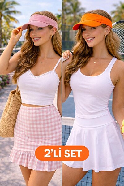 Wearflawless Set de 2 pălării cu vizor pentru femei, pălărie de vară cu velcr...