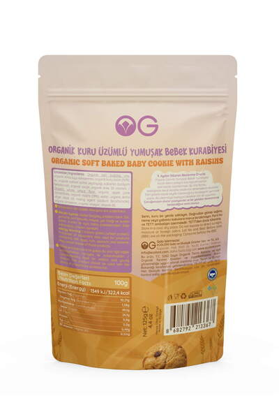 OG natural Organik Kuru Üzümlü Yumuşak Bebek Kurabiyesi 125 Gr