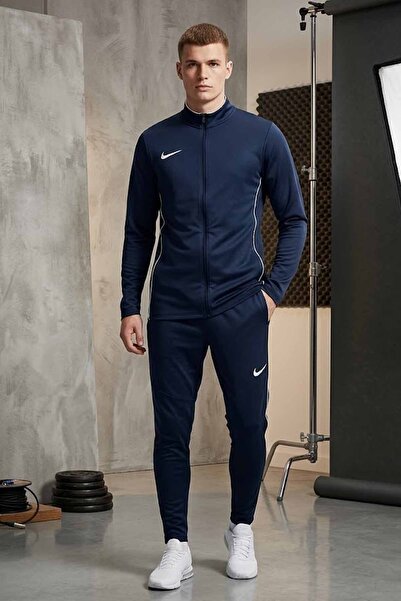 Nike Men's Navy Blue Dri-Fit Casual-Training Tracksuit Set - Slim Fit