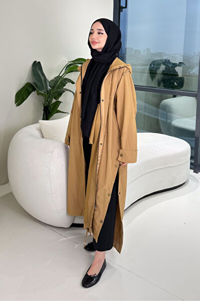 Ovn. Yujin Yan Çıtçıt Detaylı Kapüşonlu Trençkot - Camel